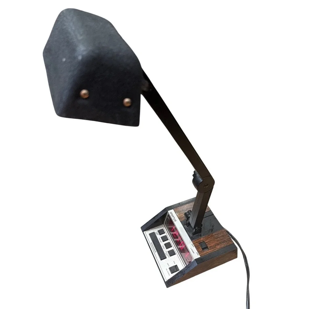 Spartus Vintage Desk Lamp Digital Alarm Clock Woodgrain Retro 1980s Black 1108